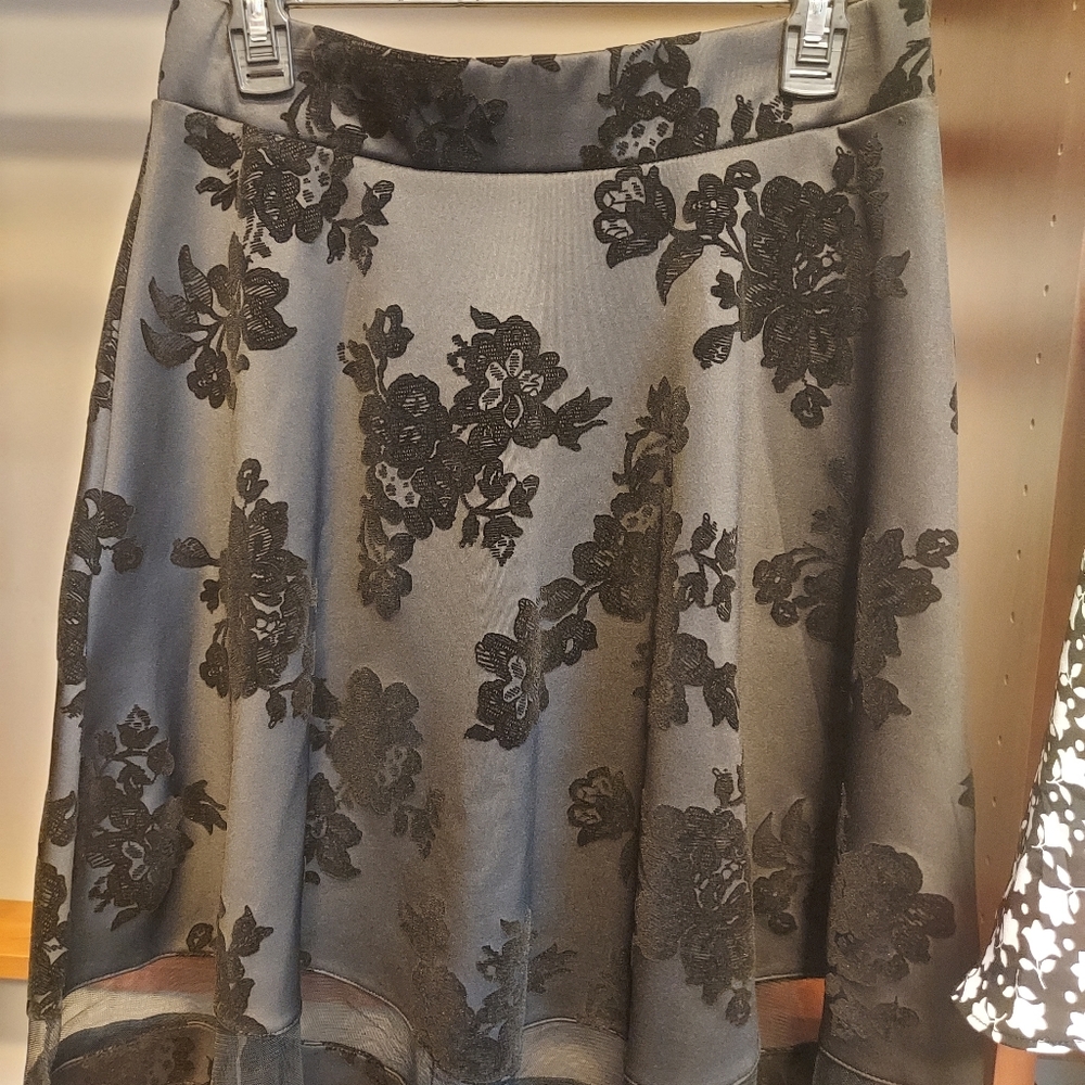 Black Peek-a-boo skirt with Flower Motif